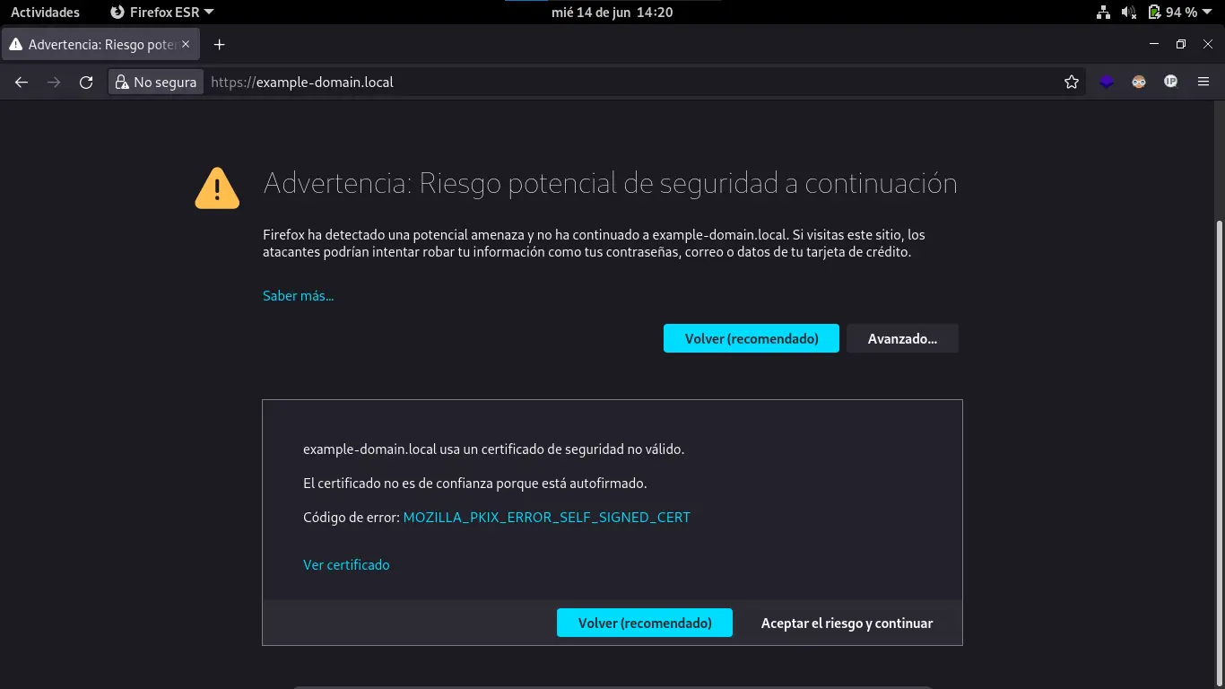 Apache2 advertencia certssl autofirmado