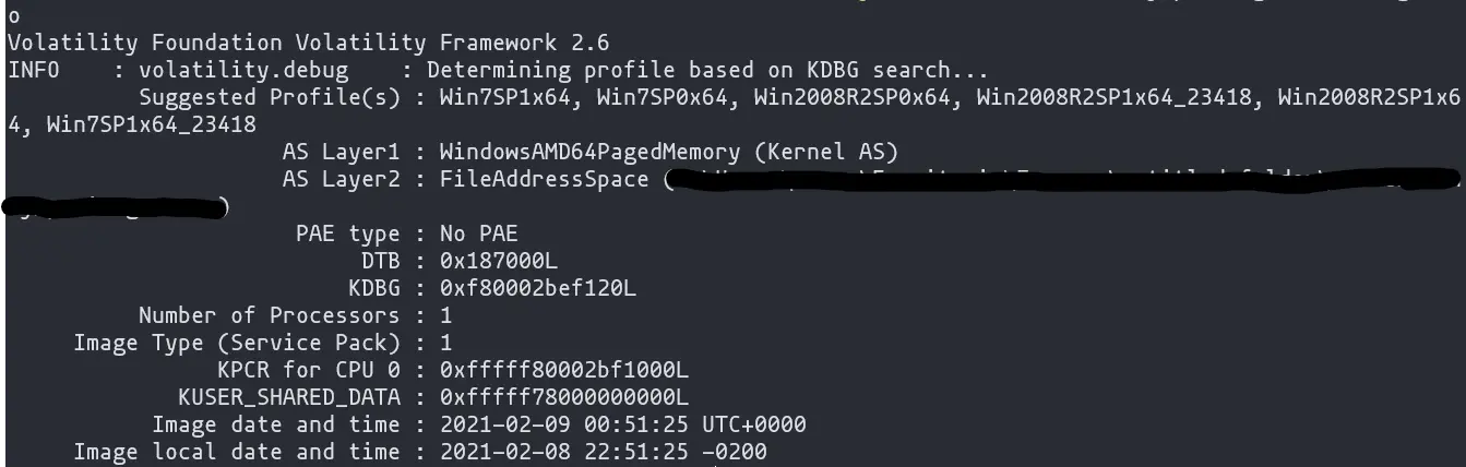 volatility 2 imageinfo output